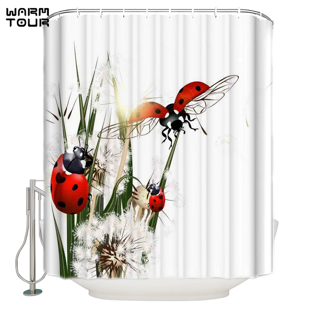 

WARMTOUR Shower Curtain Dandelion And Ladybug Waterproof Shower Curtain Bathroom Decor
