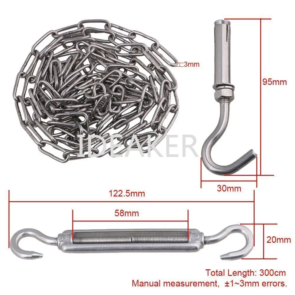 M3 300CM 304 Stainless Steel Silver Turnbuckle Chain Set Load 60KG | Инструменты