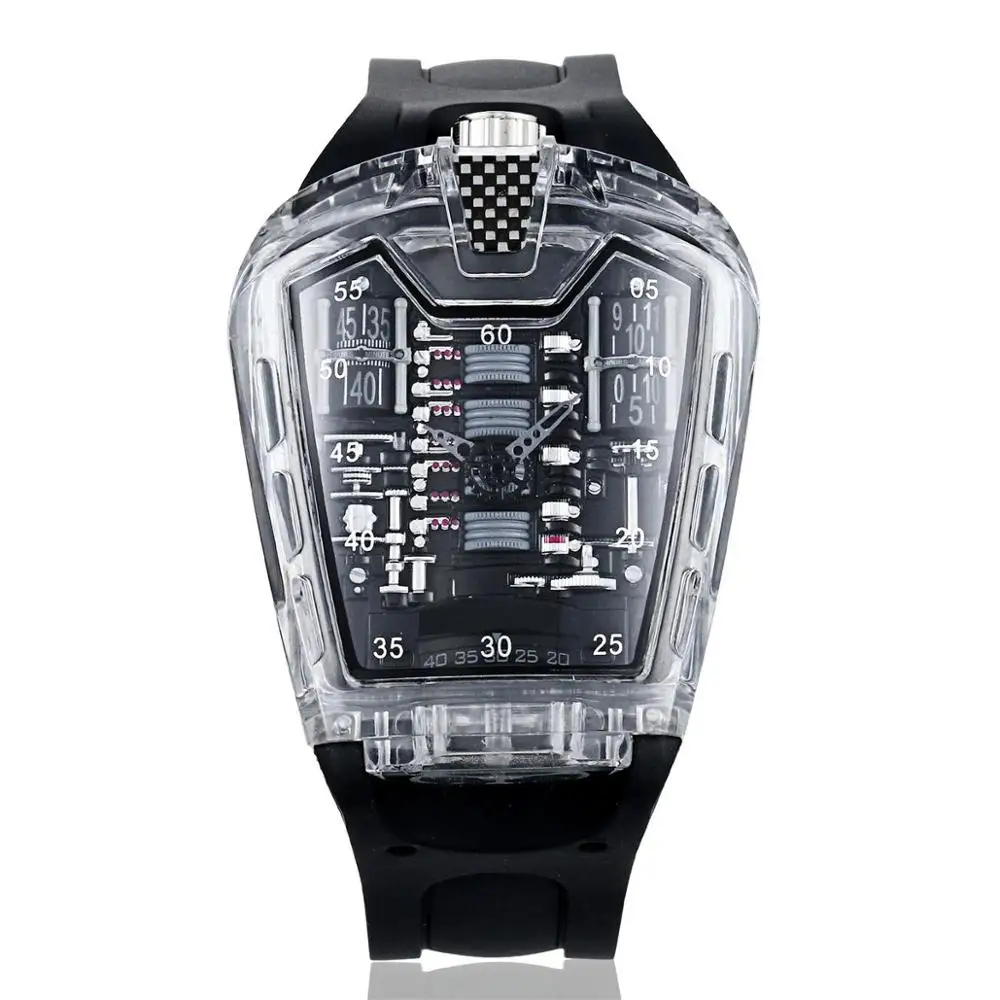 K-725-4 KIMSDUN Новые Горячие мужские модные тенденции личности классические кварцевые часы Роскошные гонки силиконовый ремешок часы Прозрачный Relogio - Цвет: K-725-4