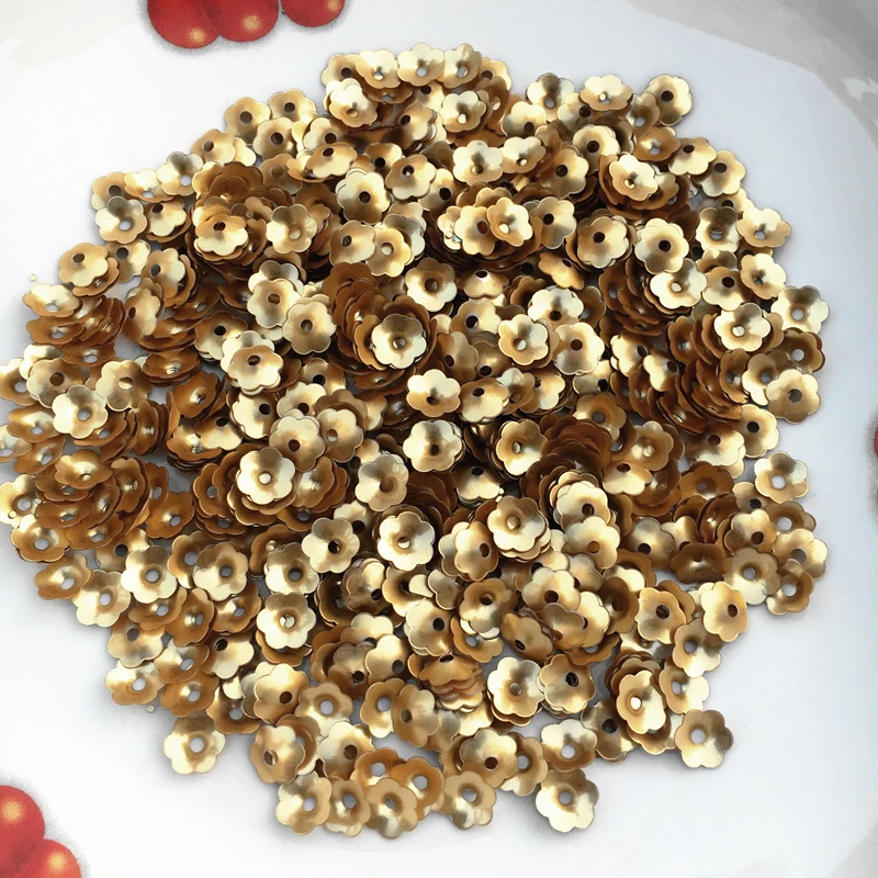 

Hot Sale 360pcs 8MM Matte Golden Plum Flower Cup Sequins Sewing Craft/Embellishment Findings 3D Flowers Shape Sequin For Craft