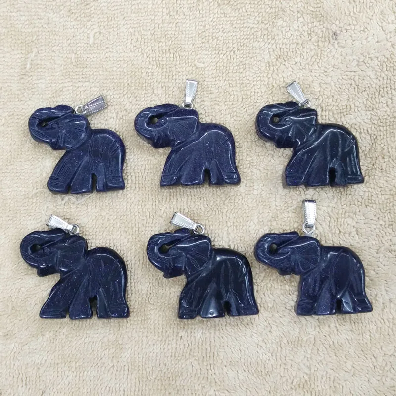 2018 модные голубые песочные камни резные Животные Подвески слоны для ожерелья