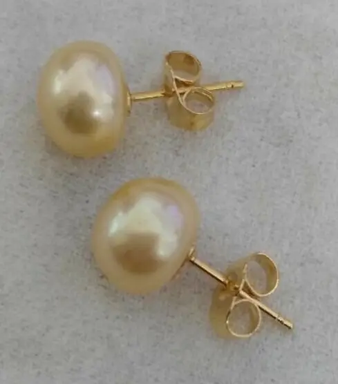 Высокое качество 8 9 мм натуральные южные серьги с морским жемчугом желтые