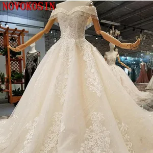 2019 Newest Luxury Wedding Dresses Off Shoulder Bead Sequin Crystal Lace Appliques Corset Back Plus Size Royal Train Bridal Gown