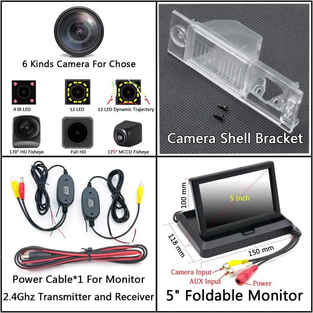 Cam Wireless 5 Fold 175 градусов 1080P рыбий глаз задний вид автомобиля камера для hyundai New Tucson IX35 IX TL MK3 автомобильный монитор - Название цвета: Cam Wireless 5 Fold