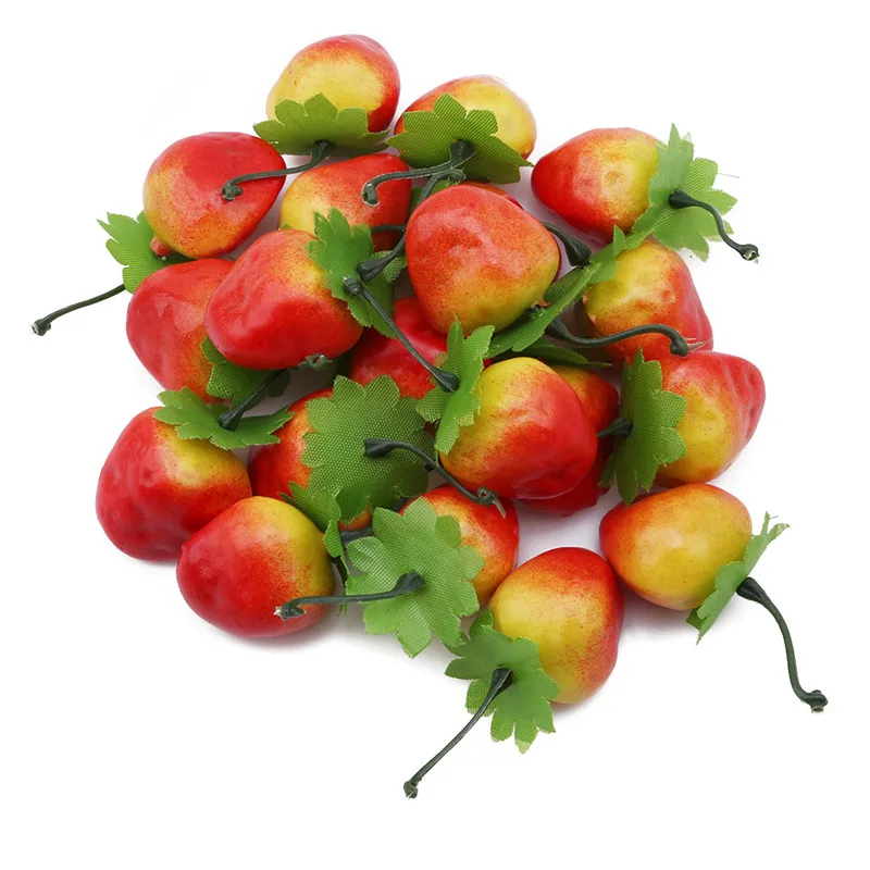 Strawberry 20 шт./компл. миниатюрные фрукты Кухня игрушка искусственный груша клубничным и яблочным принтом Декор Кухня игрушка для Для детей - Цвет: Strawberry