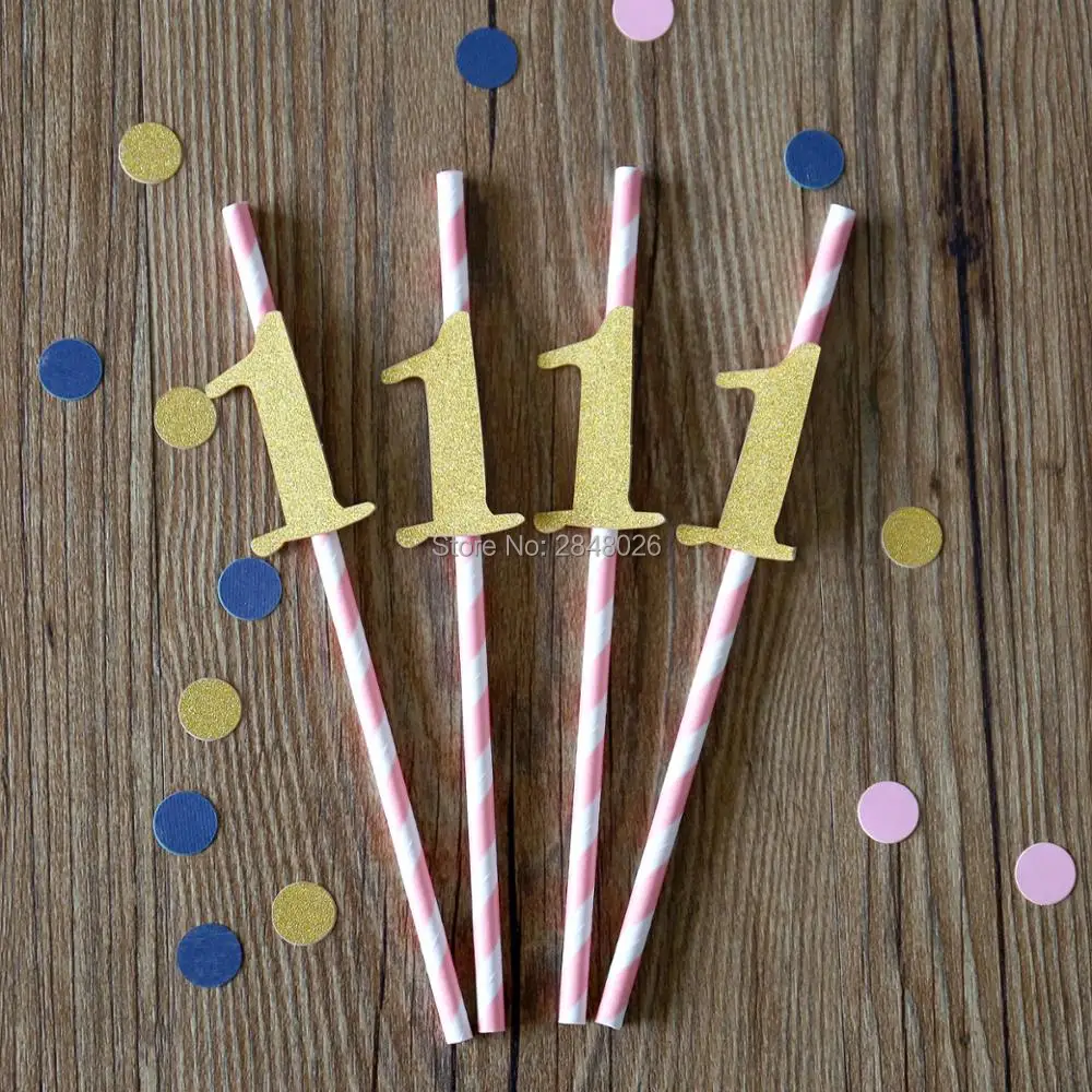 Соломинки розового и золотого цвета для первого дня рождения|gold straws|party pink1st birthday
