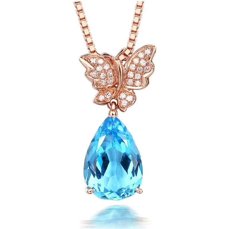 Подвеска с натуральным топазом ожерелье из стерлингового серебра 925 пробы модный