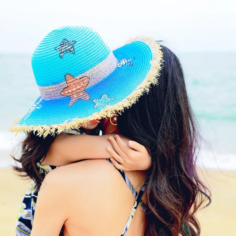Летняя соломенная шляпа для детей и родителей с ручной росписью от солнца