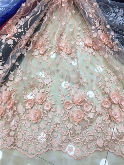 Ручная работа французский 3D цветок кружевная ткань вышитый нигерийский тюль
