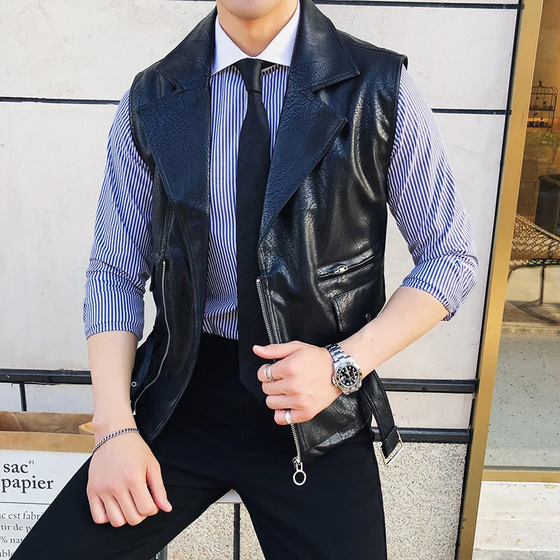 2018 осенние и зимние новые мужские Тонкий кожаный жилет корейской версии