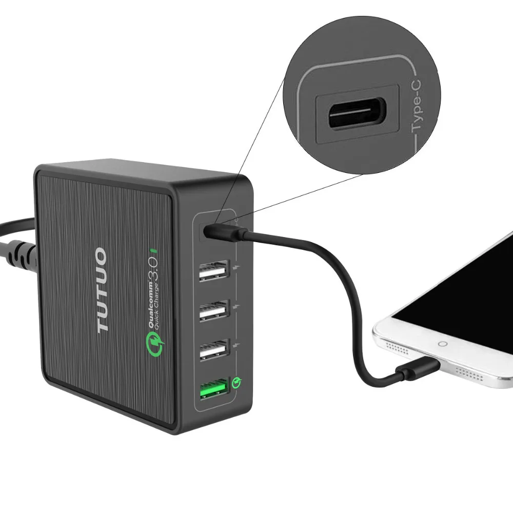 Настольное зарядное устройство TUTUO Quick Charge 3 0 с 5 портами USB и зарядной станцией Type C