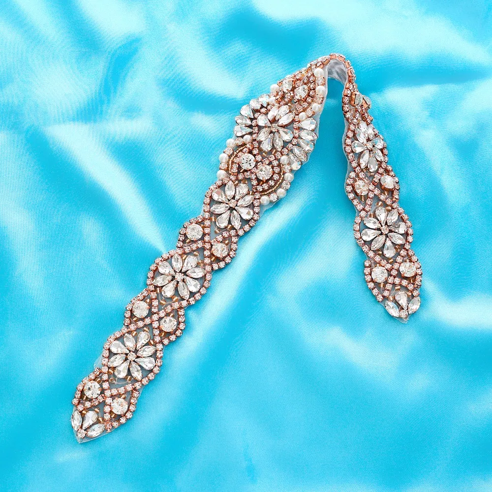 

Rose Gold Rhinestone Crystal Bridal Belt and Sash Handmade Wedding Dress Waistband Dress Belt Accessories J163RG
