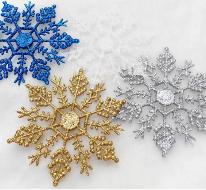 

100PCS Snowflakes Christmas Tree Pendant Decorations 10cm Plastic Glitter Snow Flake Ornaments New Year for Home