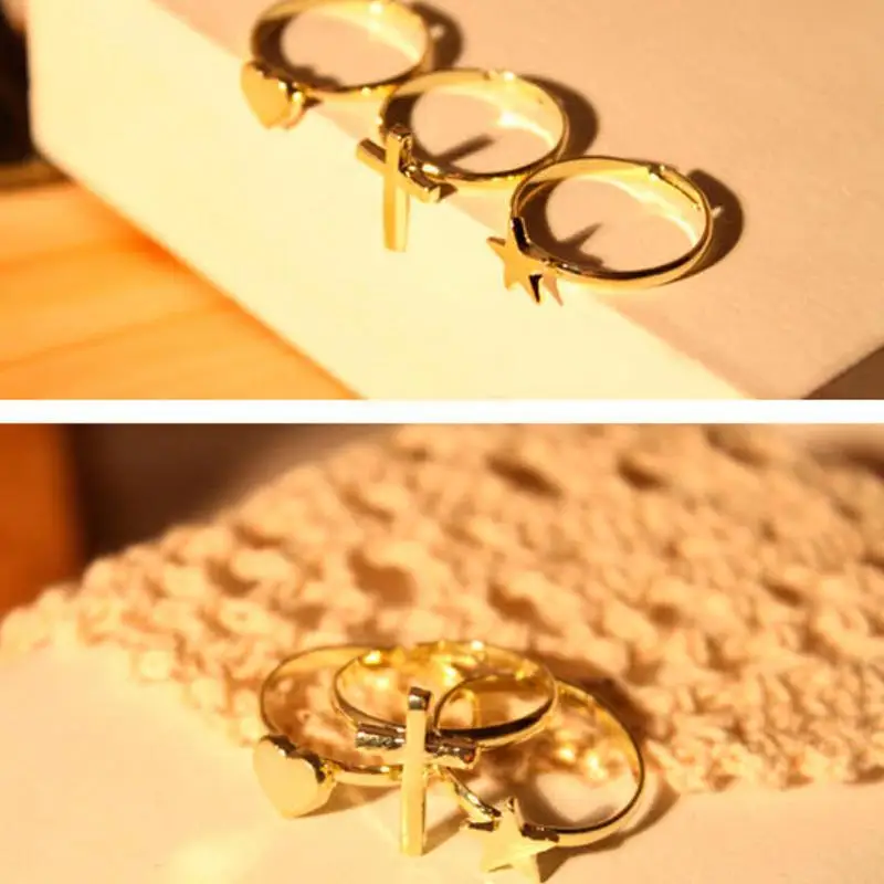 Ретро Золотой Крест/Сердце/пятиконечная звезда кольцо из трех частей для