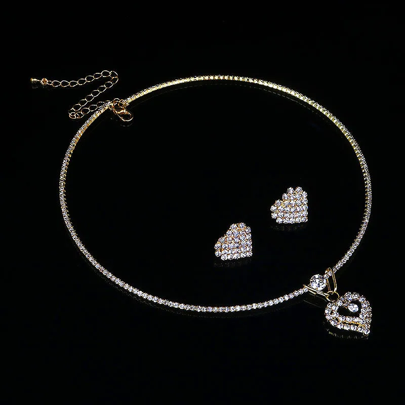 TREAZY Bridal Wedding Jewelry Set Rhinestone Crystal Heart Pendant Choker Necklace Earrings for Women African | Украшения и