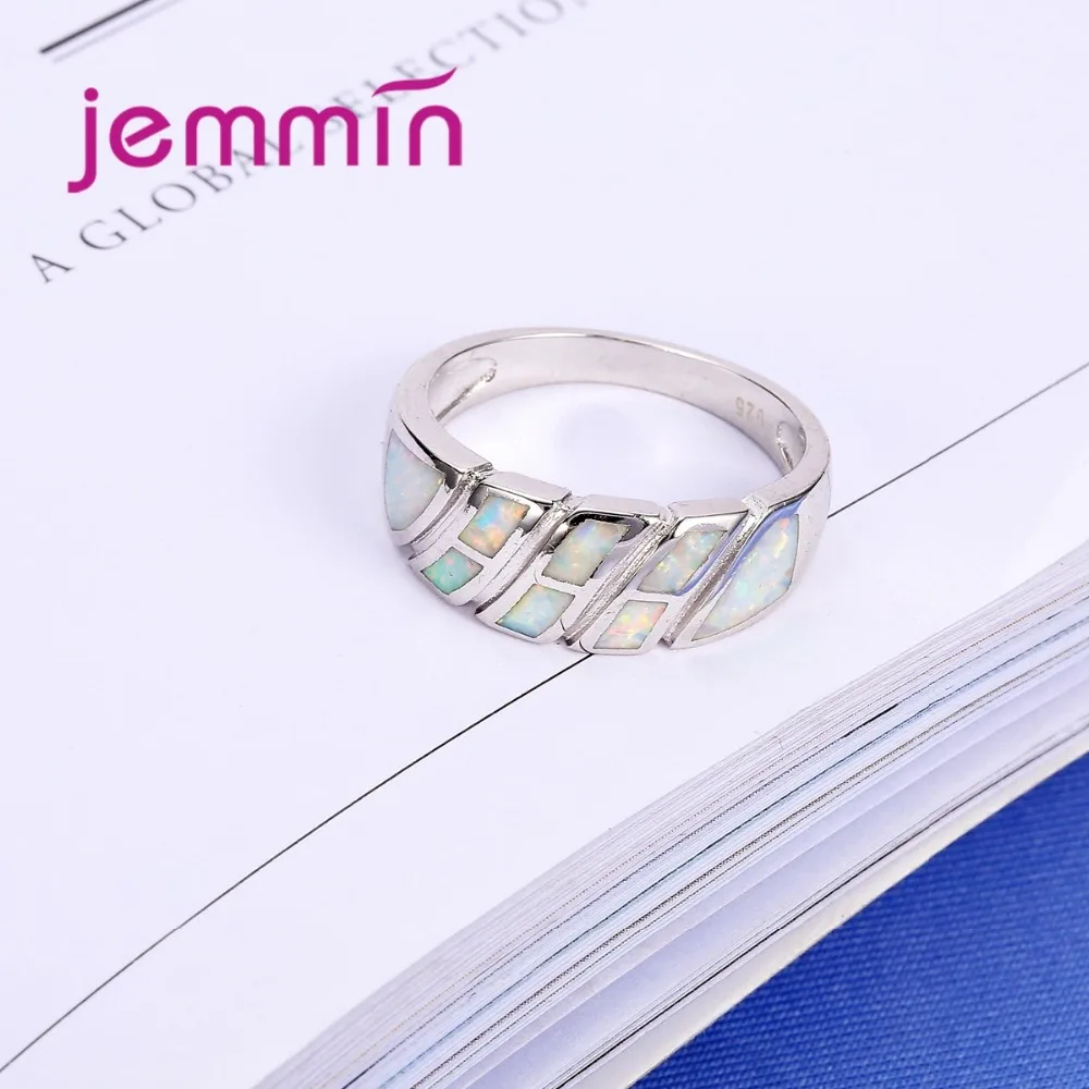 Women Best Gift Wide Wedding Ring Geometric Rainbow Opal Brand Jewelry 925 Sterling Silver Jewellery for Engagemen | Украшения и