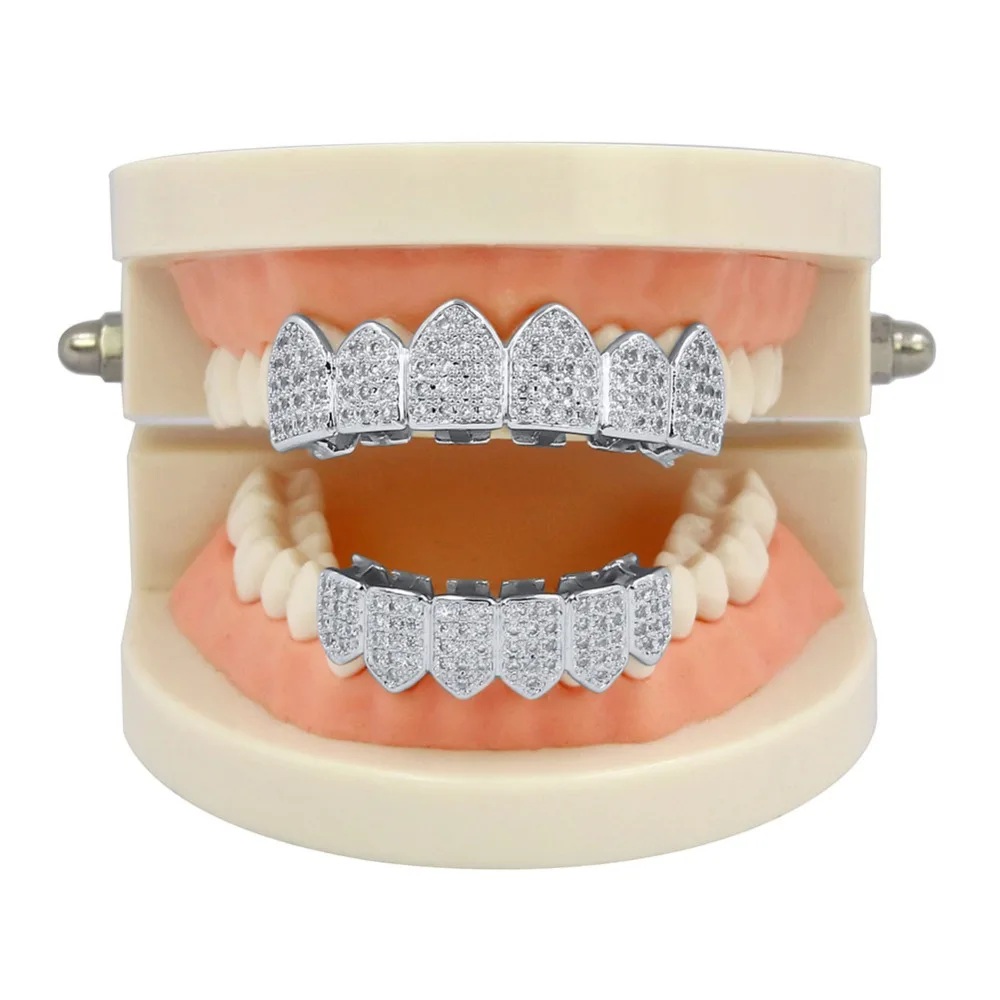 TOPGRILLZ хип хоп Grillz зубные колпачки Позолоченные Роскошные микро Pave CZ камни верхние и нижние зубья грили набор Корабль из США