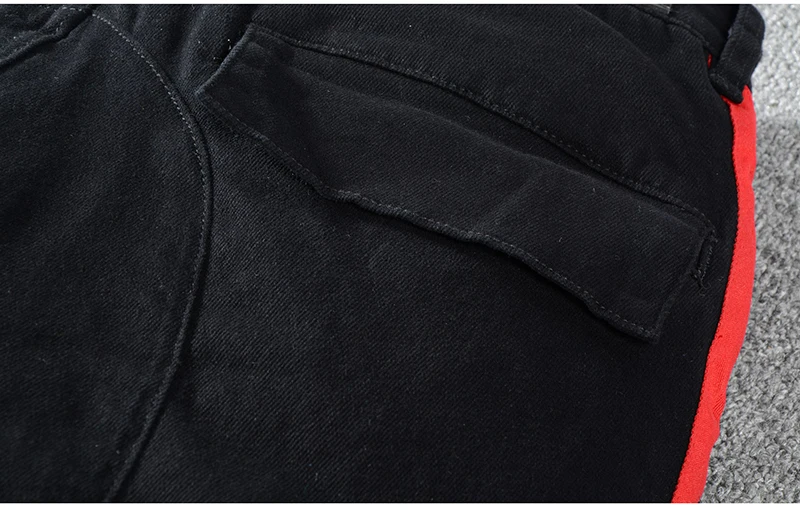 Специальная цена! Мужские красные линии черные карманы Карго джинсы Slim fit стрейч джинсовые брюки