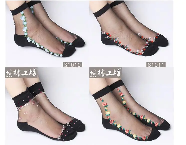 10pairs/lot! flower crystal Harajuku goth punk series cool female essential hollow thin short socks women sexy socks