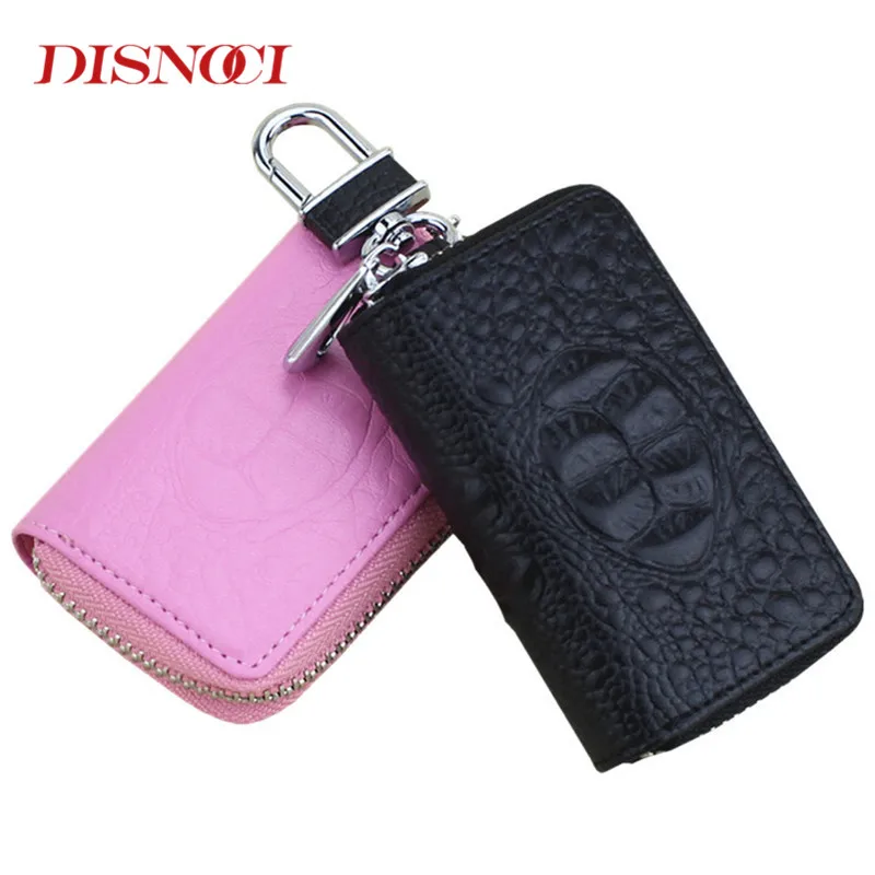 

DISNOCI Men Leather Bag Car Key Wallets Fashion Women Housekeeper Crocodile Pattern Key Holders Zipper Key Case Pouch