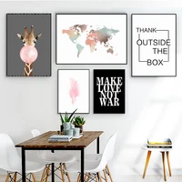 watercolor world map giraffe balloon quote nordic posters and prints wall art canvas painting wall picture for living room decor
