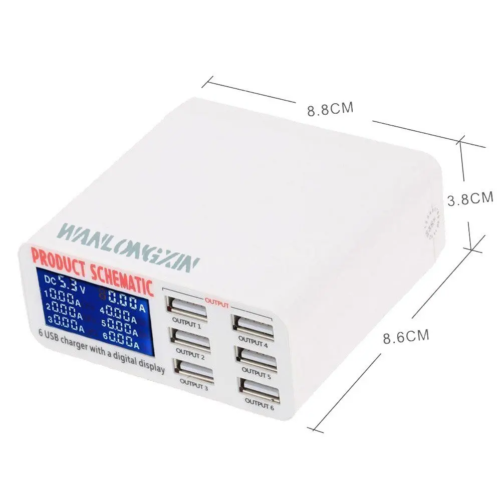 6 портов USB зарядное устройство для путешествий ЖК цифровой дисплей умная