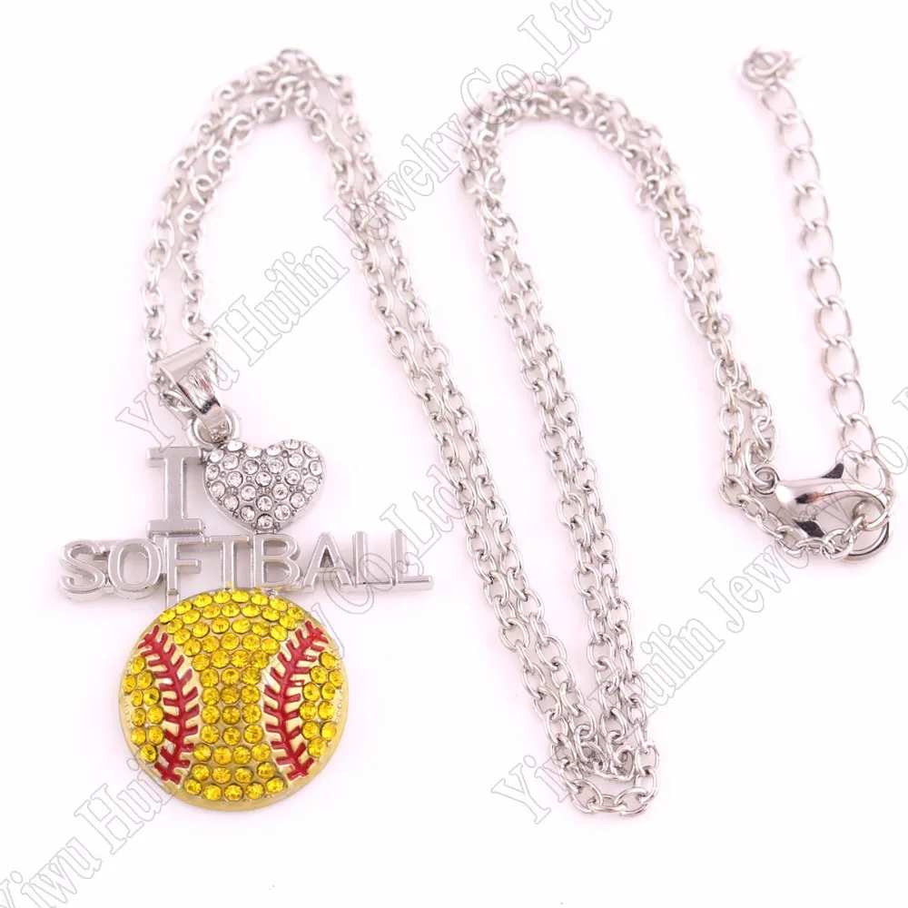 Прямая поставка 1 2 &quot* 3&quot дюймов модный подарок кристалл I LOVE SOFTBALL 2D подвеска