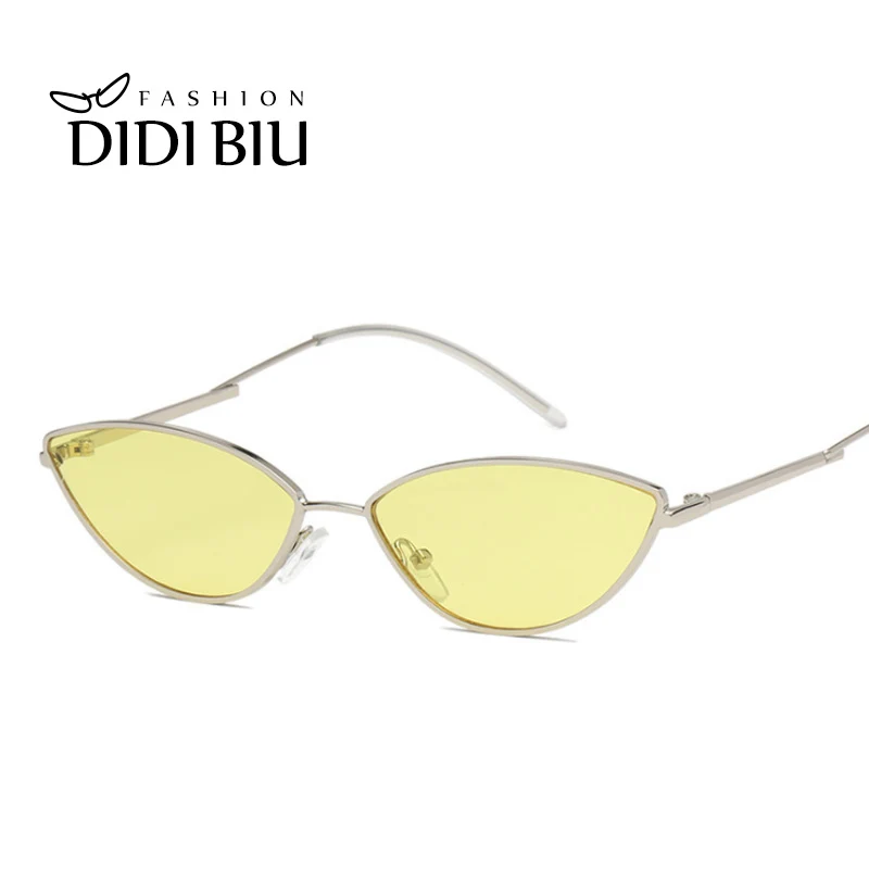 C9 Silver Yellow Розовые узкие сексуальные солнцезащитные очки, женские, Звездные, хиппи, крошечные, тонкие, проволочные, солнцезащитные очки, Дамское треугольное зеркало, кошачьи ушки, синие очки, Femme WL918 - Цвет линз: C9 Silver Yellow