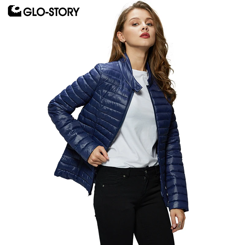 GLO-STORY, новинка, Модные женские повседневные однотонные приталенные легкие тонкие парки на молнии, зимние пальто, женские зимние куртки, WMA-7747