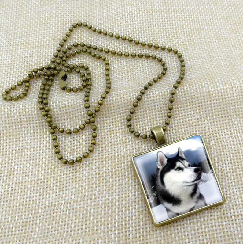 10 шт. сибирское ожерелье с Хаски часы время драгоценный камень Huskies кулон