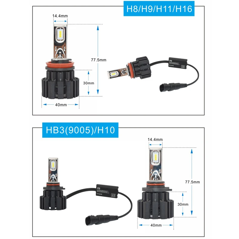 Мощный H4 светодио дный H7 H11 H8 9006 HB4 H15 P9 авто фар 55 Вт/110 W/Pair Высокая Низкая луч лампы Автомобильные 6000 К