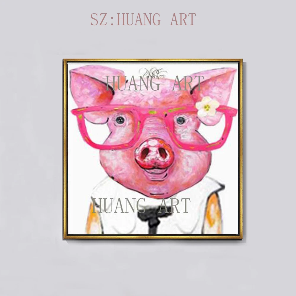 

Hand painted animal pig funny pop art wall art modern abstract oil painting on canvas for living room home and children's room