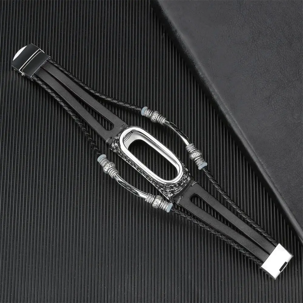 Replacement Leather Wristband Band Strap+ Metal Case For Xiaomi Mi Band 4 bracelet vintage Soft Stainless steel classic buckle