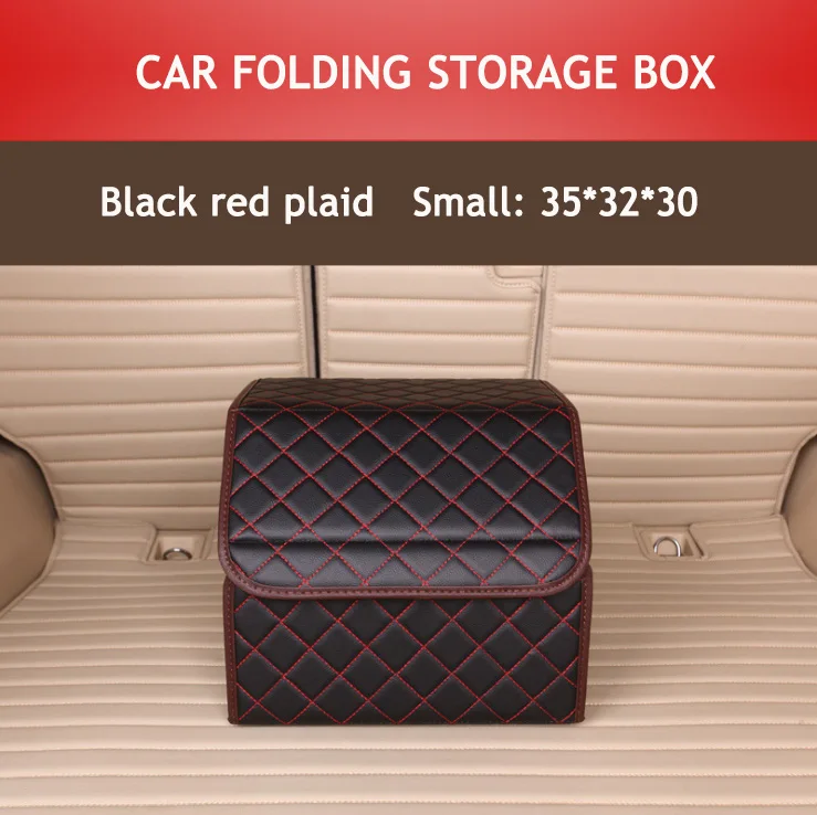 BlackRed plaid-S Автомобильные органайзеры для багажника из искусственной кожи, водонепроницаемая складная переносная сумка для хранения инструментов, органайзер в клетку, автомобильная складная коробка для хранения - Цвет: BlackRed plaid-S