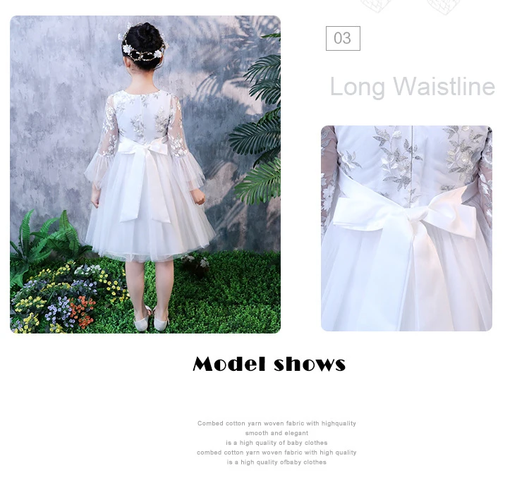 Girls White Princess Dress Flower Embroidered High Quality Prom Gown New Year Christmas Ceremonial Robe Elegant Frocks for 3-12T