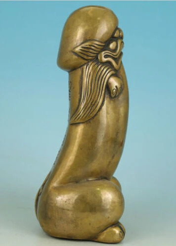 Хороший Азиатский китайский старинный Бронзовый резной пенис Бог собирает