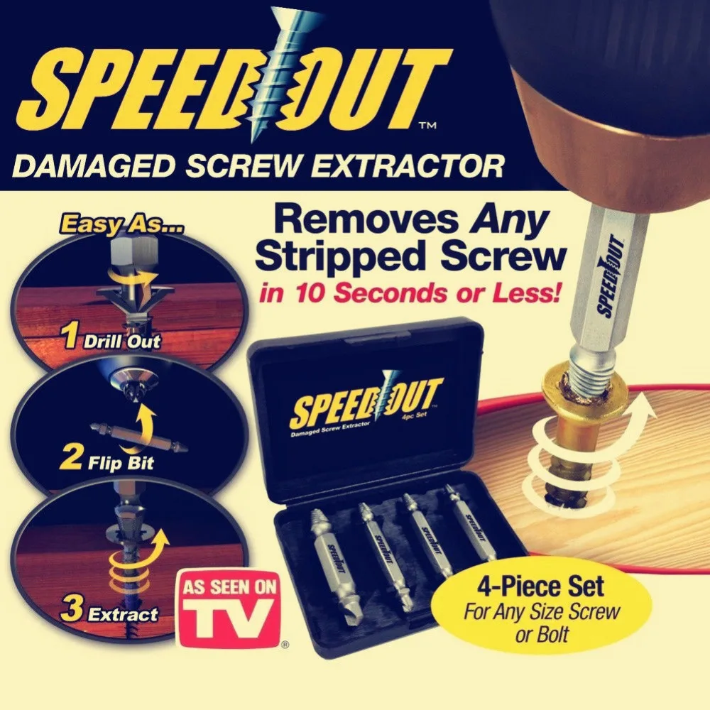 

4pc Damaged Screw Extractor Broken Bolt Speed Out Drill Bits Guide Power Tool Accessories Stud Stripped Screw Remover Tool