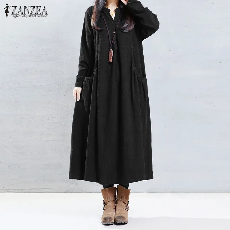 Новое Женское Платье 2016 Осеннее повседневное свободное однотонное платье