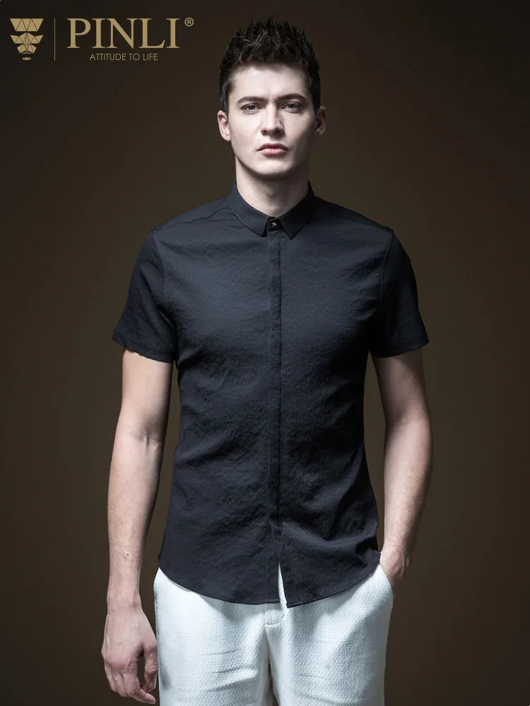 Мужские рубашки с коротким рукавом Camisas Para Hombre Весенняя Однотонная рубашка