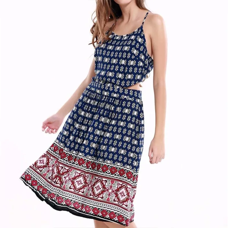 Старинные Цветочный Принт Спинки Vestidos 2017 Лето Женщины Sexy Beach Dress Без Бретелек
