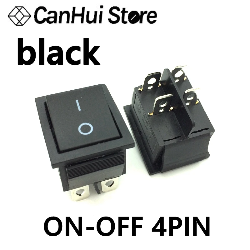 Black 4P 2 шт. KCD4 кулисный переключатель ВКЛ-ВЫКЛ 2 положения 4/6Pin с светильник выключатель питания 31*25 16A 250VAC 20A 125VAC черный/красный/синий/желтый/зеленый - Цвет: Black 4P