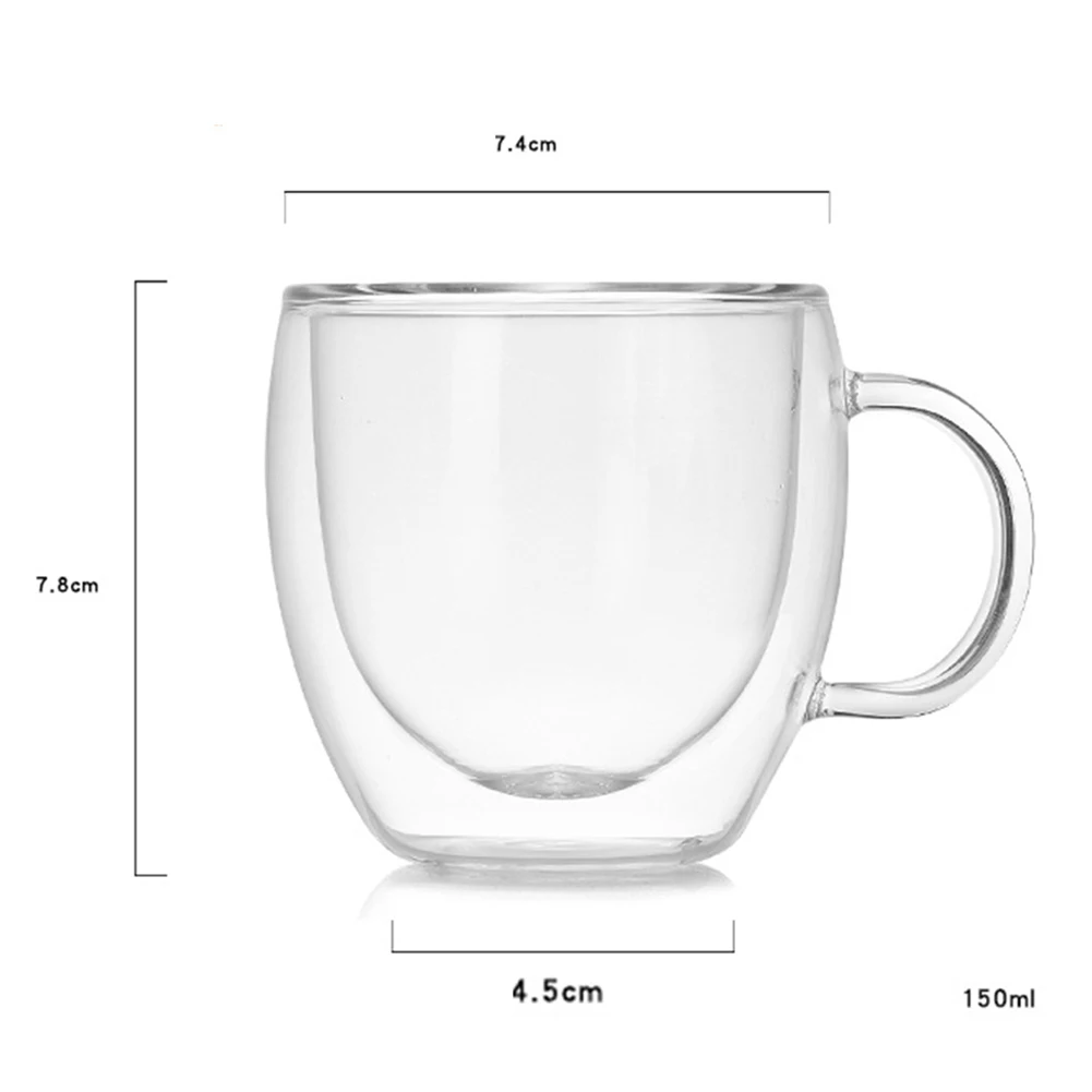 150ml Double Wall Glass Handle Cup Coffee Beer Heat Cold Resistant Drinkware | Дом и сад