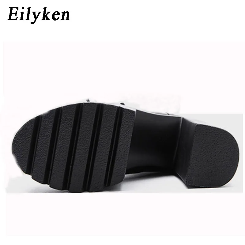Eilyken; коллекция года; Модные осенние женские ботинки на платформе 15 см; кожаные короткие сандалии на шнуровке с пряжкой и ремешком; цвет черный, белый; женская обувь