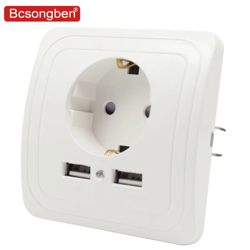 Штепсельная розетка Bcsongben европейская 2 А двойной USB порт для зарядки цвета