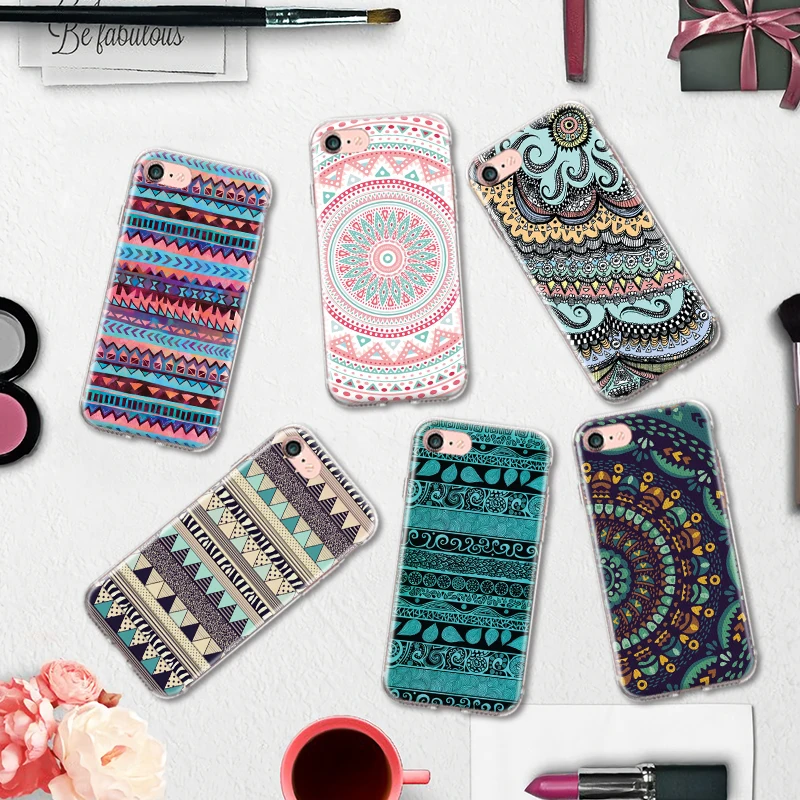 Мягкий ТПУ чехол для телефона для Iphone 4, 4S, 5, 5S, 5C, SE, 6, 6 S, 7, 8 Plus, X, XR, XS, Max, мандала, Цветочный, этнический узор, силиконовый чехол