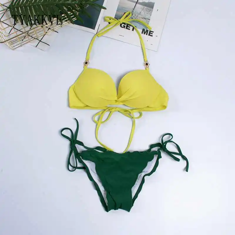 TYAKKVE сексуальный bikini2019 чистый цвет Холтер Бандаж регулируемый супер маленький