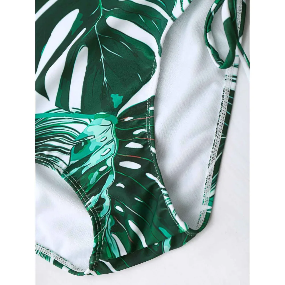 ZAFUL Новинки для женщин Высокая Талия Tropical Leaf Print комплект бикини пикантные женские Купальники для малышек Кружево растительного спагетти Бретели для нижнего белья купальники