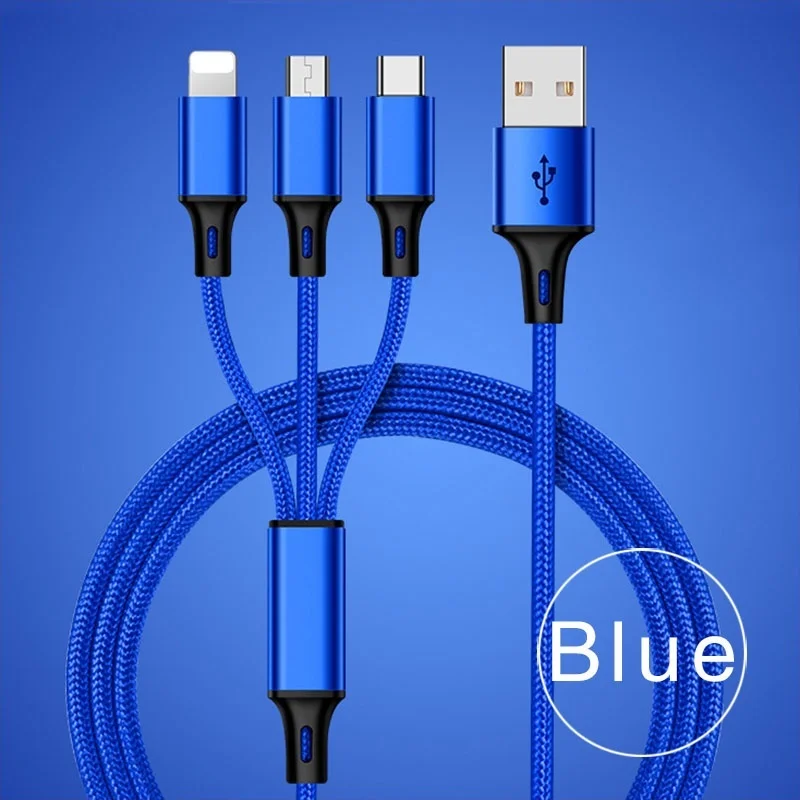 Синий 3 в 1 USB кабель 2 в 1 type C 8Pin Micro USB кабель для зарядного устройства для IPhone 8 7 6 6 S Plus IOS 10 9 8 USB-C Android Кабели для телефонов - Цвет: Синий
