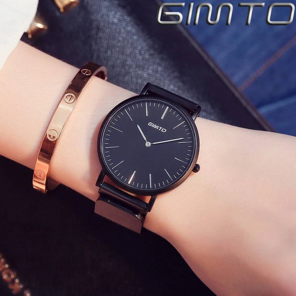 GIMTO Золотые женские часы роскошные Брендовые браслеты для влюбленных кварцевые