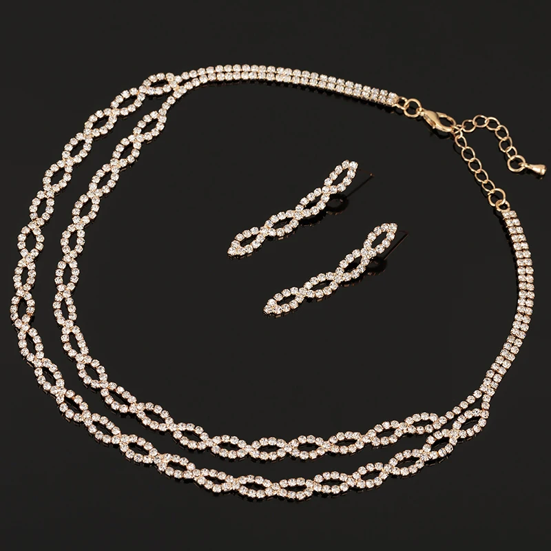YFJEWE Austrian Crystal long Necklace Earrings Sets Fashion Wedding Accessories Jewelry Women Gold and Silver Color N327 | Украшения и